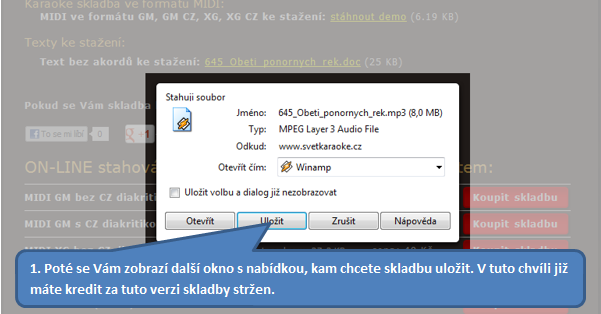 Okno s nabídkou uložení skladby